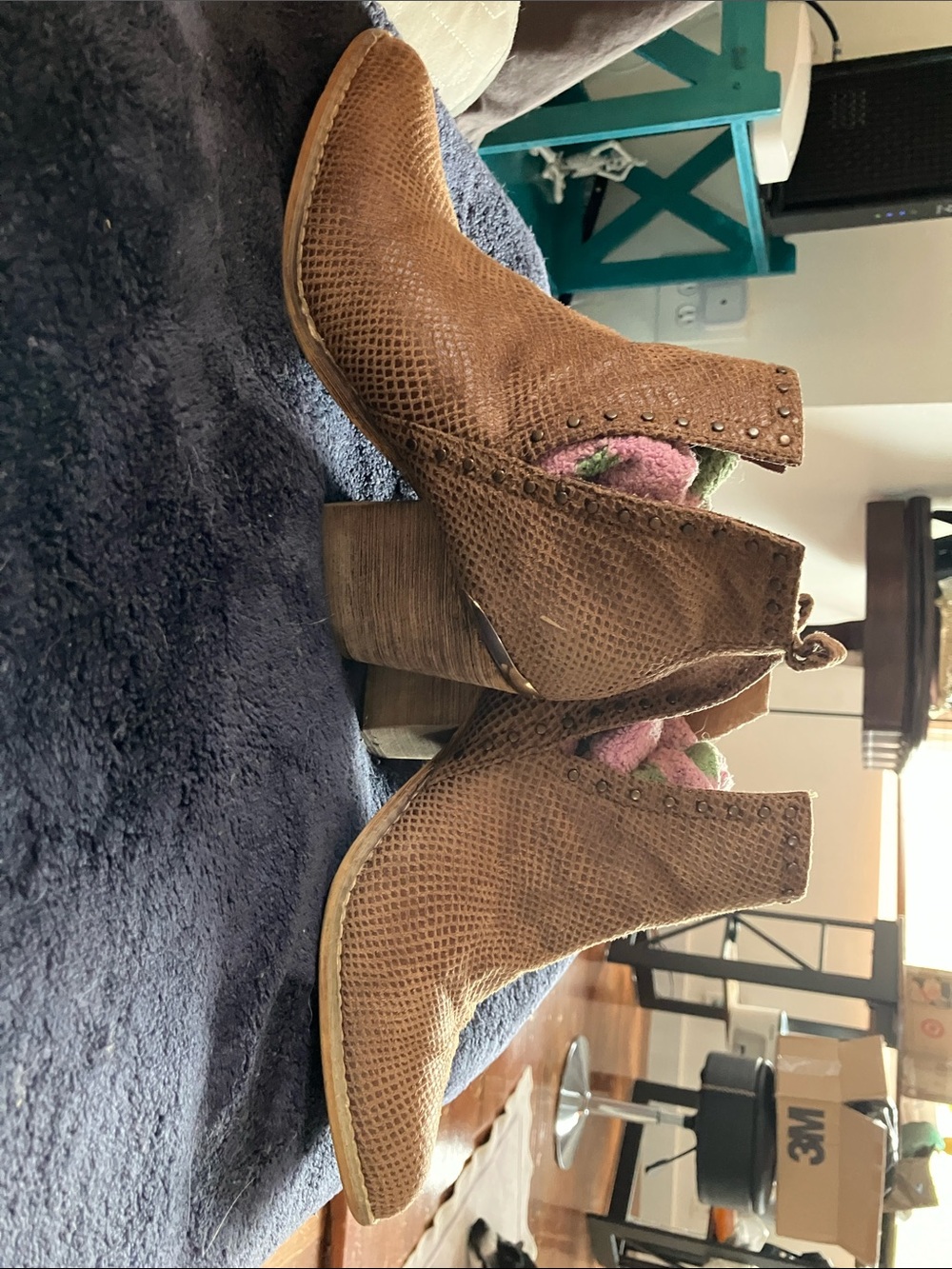 Source Unknown Brown Textured Ankle Booties with Stud Detailing